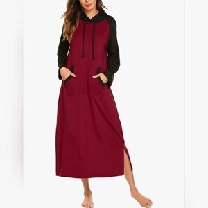 Ekouaer Sleepwear Long Sleeve Hooded Nightgown